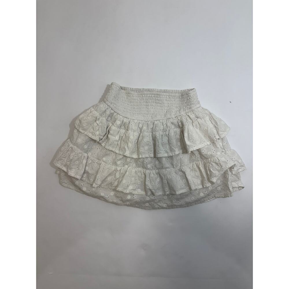 Hollister White Eyelet Mini Skirt Small Ultra High Rise Tiered Ruffle Boho